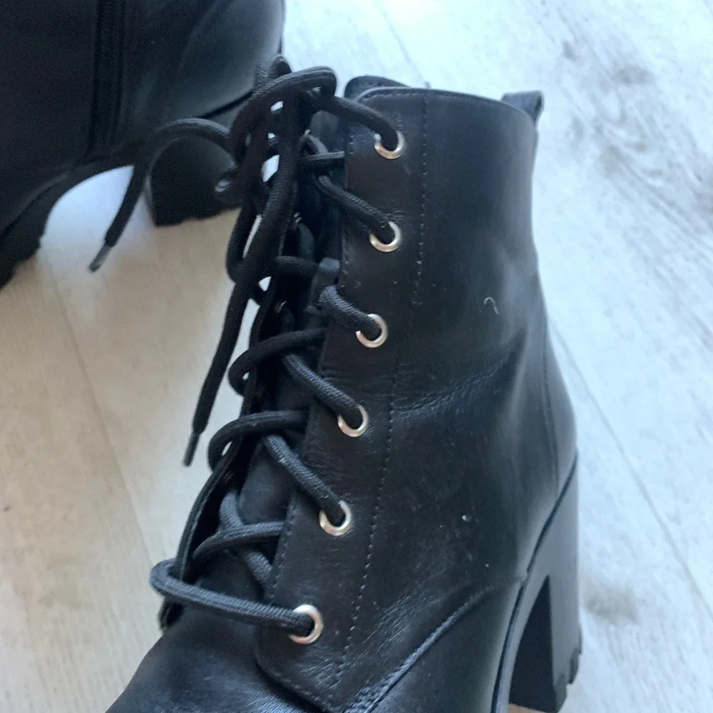 BP‎ Masson Womens Leather Platform Black Heeled Ankle Boots